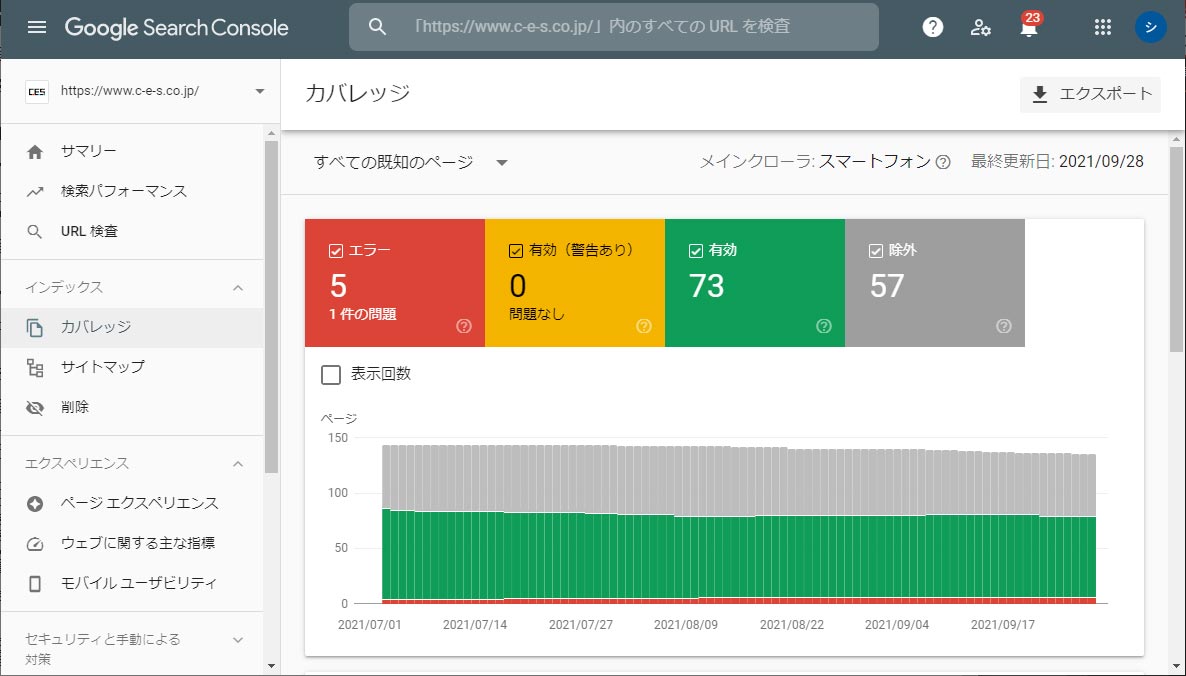 インデックスの状況を確認できる